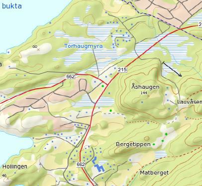 2. Fv. 662 Hollingen, Aukra ÅDT 1550 kjt/d (2018). Fartsgrense er generell utenfor tettbygd strøk, 80 km/t.