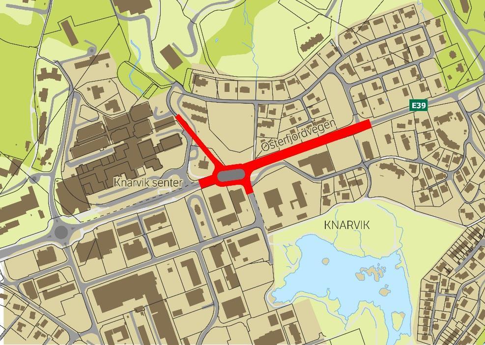 6. E39 Knarvik sentrum Total økonomisk ramme i NHP: 192 mill. (2019) for tre byggetrinn. Forventet byggestart kommunal del, mai 2019.