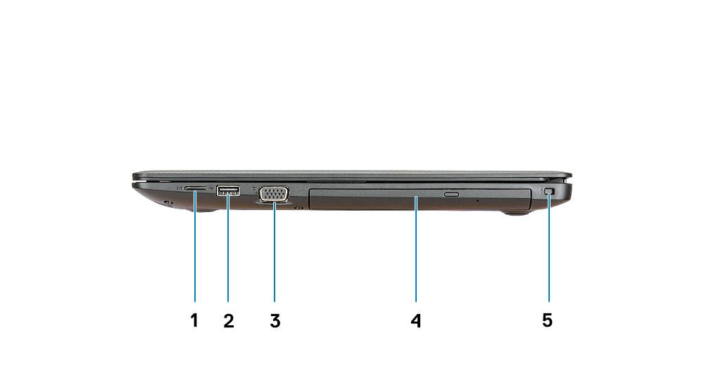 Sett fra venstre side 1 Strømadapterport 2 Batteristatuslampe 3 HDMI-port 4 Nettverksport 5 USB 3.