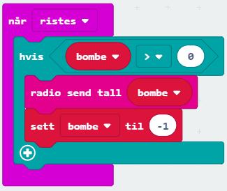 Mottak av bombe gjøres med en når radio mottar -blokk. recievednumber representerer bomben og lagres i bombe -variabelen.