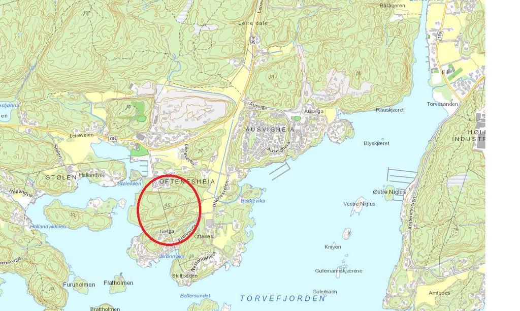 1 Innledning Reguleringsplanområdet ligger ved Oftenes på vestsida av Torvefjorden i Søgne kommune.