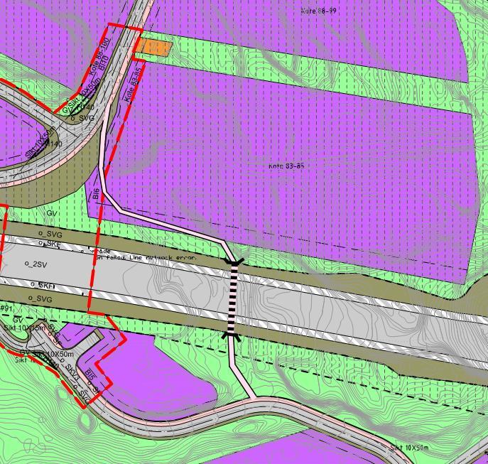 8 VURDERING AV GANGBRO OVER NY E39 - LOHNELIER INDUSTRIOMRÅDE SØR-NORD Videre er det knyttet spm om nedsprengning av kulvert (k+61m) under ny E39 (k+66m) kan medføre behov for større tiltak