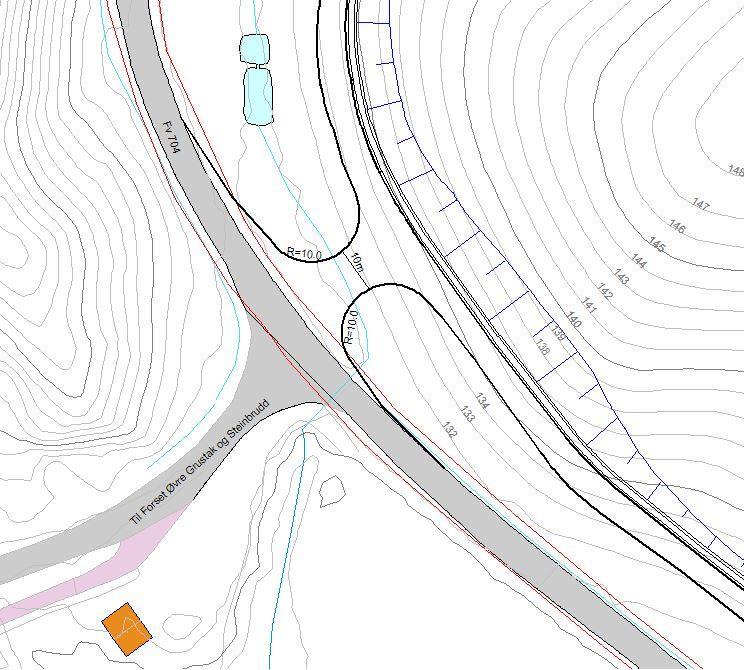 6. Avkjørsel og driftsveier Flere alternative plasseringer for avkjørsel er vurdert og vi har landet på plasseringen tvers ovenfor eksisterende avkjørsel til Forset grustak som beste løsning.