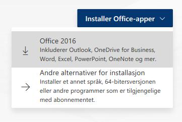 Installere Office 365 Pro Plus Du kan installere skrivebordsversjonene av Office 2016 på inntil 5