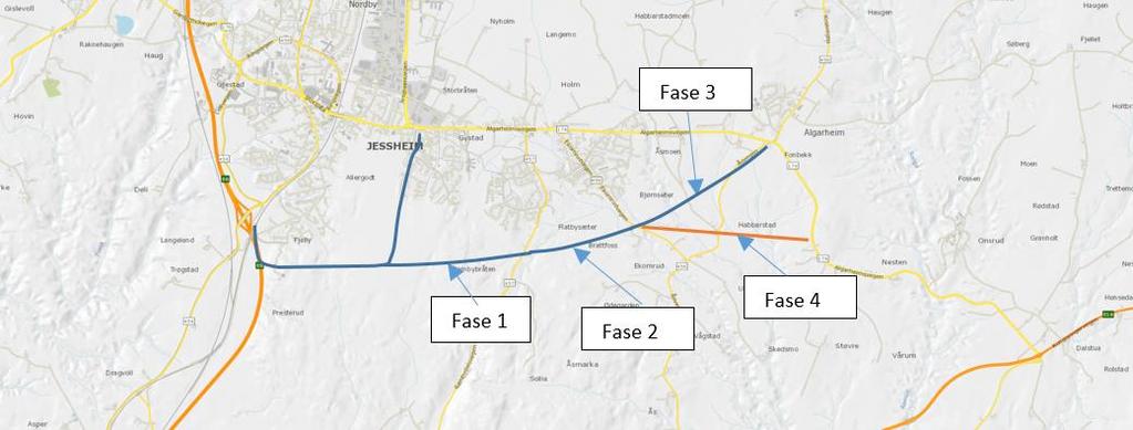 Figur 6: Mulig forlengelse av omkjøringsvegen fra E6 til Algarheim.