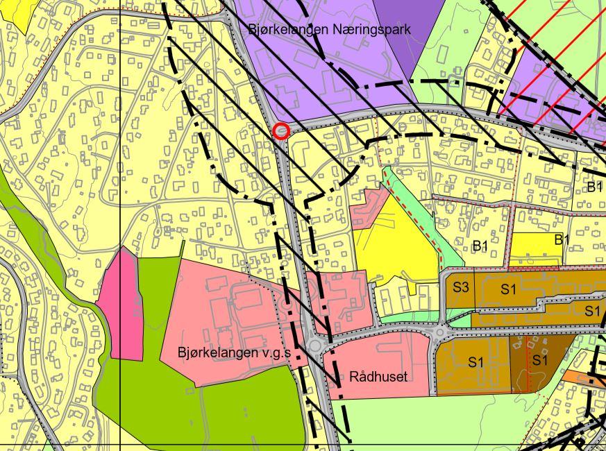 Planområde Figur 2 Kommunedelplan Bjørkelangen 2014-2025 - arealdel Kommunedelplanens bestemmelser som er førende for detaljreguleringen (et utdrag): 1.