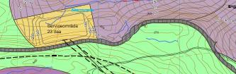 3. Serviceområdet på Engebøfjellet Over: Reguleringsplan Engebøfjellet (2011) - Serviceområdet - gult område til venstre (nord: opp på teikninga) Detaljregulering: Serviceområdet (Gult - BSM5) er