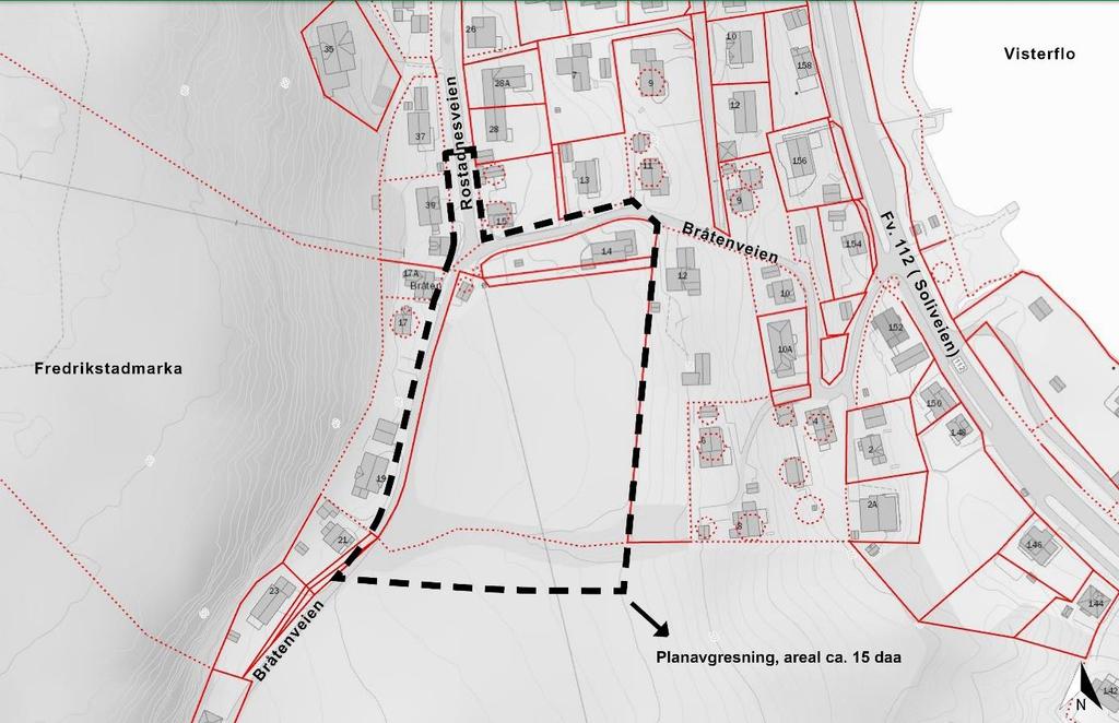 Som et resultat av planutarbeidelsen kan endelig planforslag få en endret avgrensning. Det er ikke behov for å måle opp usikre grenser i forbindelse med planarbeidet. Eiendommen med gnr./bnr.