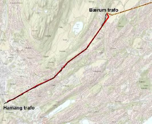 5 Vurdering av KU for delområder 5.1 Hamang trafo-bærumsveien Delområdet omfatter strekningen Hamang trafo til Bærumsveien. Strekningen er ca. 2,5 km lang.