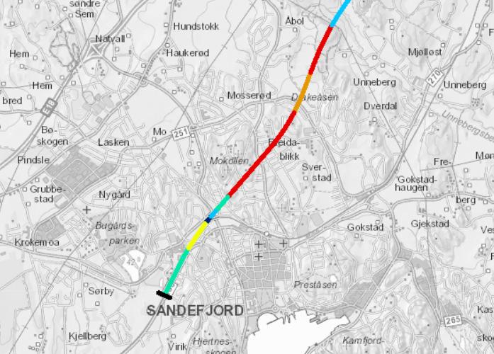 10 av 22 3. Unneberg til Sandefjord Denne strekningen består av betongtunnel ved Øvre Hasle og bergtunnel under Mokollen, noe som gjør området uegnet for etablering av et hensettingsalegg.