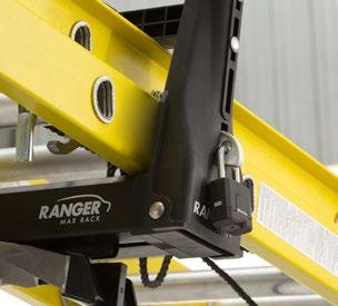 Ranger Design offers drop-down ladder racks for high roof vans, extra tough racks capable of carrying 32" ladders on