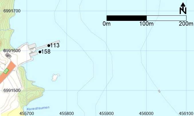 Halsa fergeleie, Koordinatsystem Euref 89, UTM sone 32. Figur 3 Plassering av stasjoner for sedimentprøvetaking.