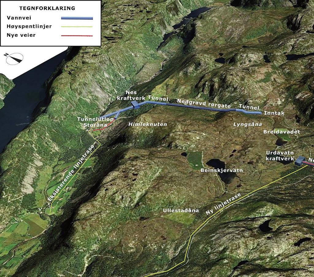 Brosjyre Årdalsvassdraget A4 03-02-09 12:28 Side 4 4 Utbyggingsplanene Utbyggingsplanene omfatter utnyttelse av vannfallet mellom Sandvatn og Storåna ved Nes i to kraftverk.