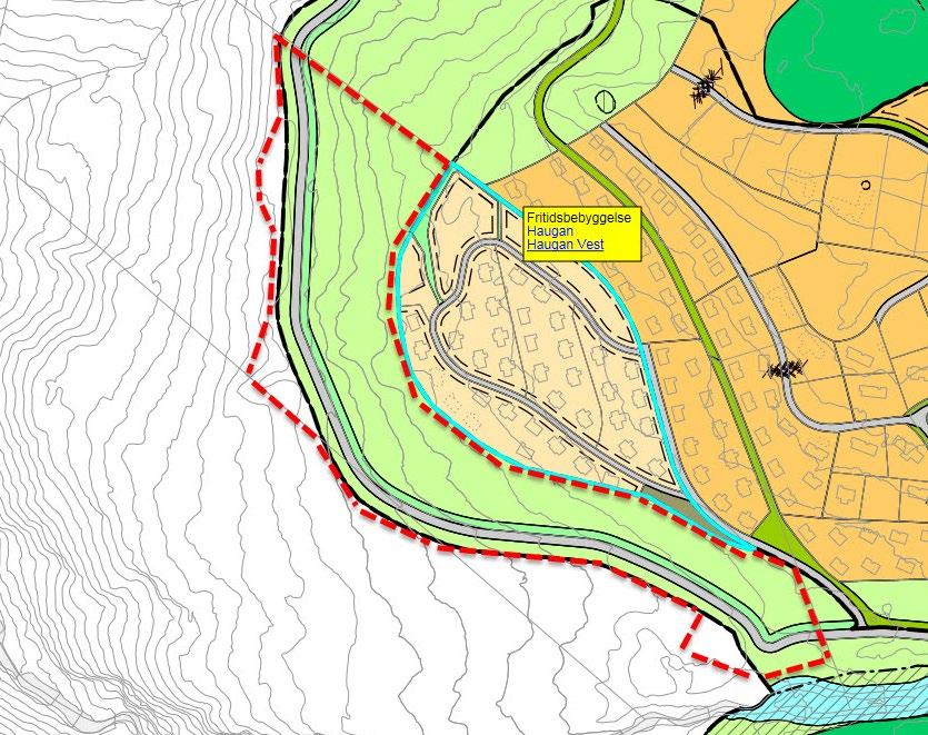 Områdeplan for Haugan markert med turkis omriss Reguleringsplan Haugan vest Planområdet grenser inntil Reguleringsplanen for
