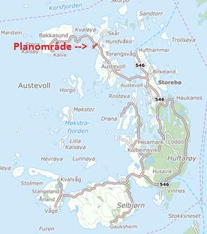 Austevoll kommune Side 3 av 7 Planområdets plassering i Austevoll (t.v.) og flyfoto frå google maps datert 19.03.2019 (t.h.). Planområdet er illustrert i raudt.