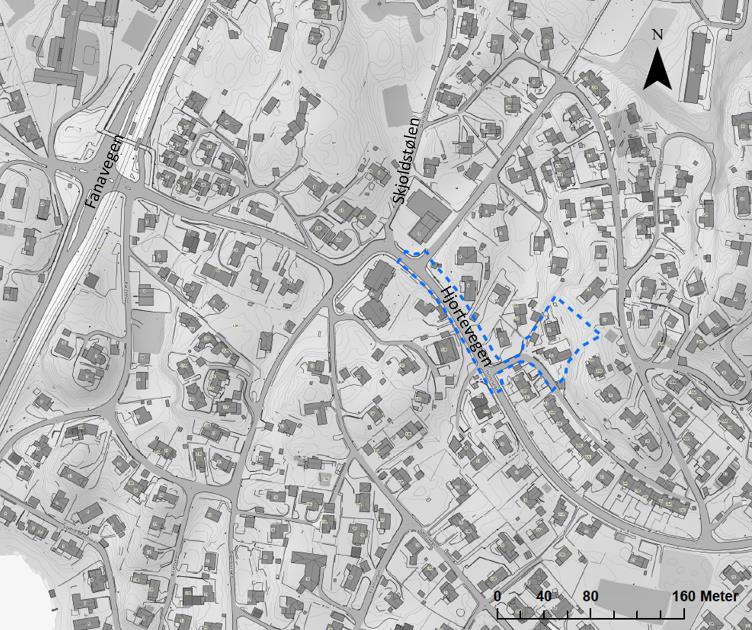 2 Områdets historie Figur 1-2 Utstrekning av planområdet markert med blå stipla linje 2 Områdets historie Planområdet ligger på gården Skjold gnr.