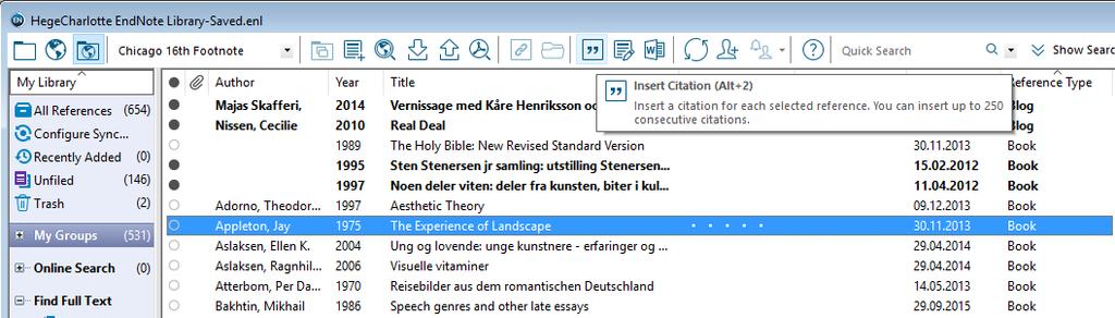 JOBBE MED MANUSKRIPTER I WORD Se også kapittel 6 Cite While You Write, i The Little EndNote How-To Book (EndNote X9), http://clarivate.libguides.com/ld.php?