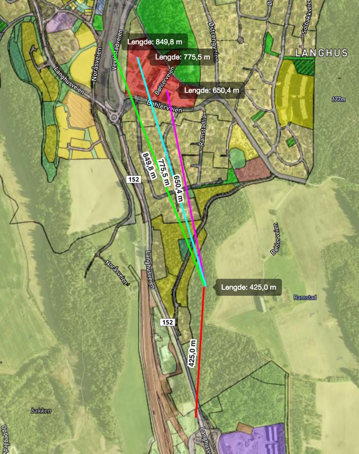 Avstand til Langhus skole samt eksisterende barnehage er ca 500 800 meter.