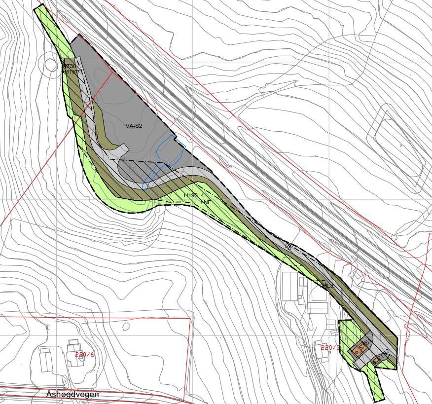 Figur 11 Utsnitt ny regulering nord for Økelsrud se kart 7 4.2.3 Ad 3 og 4 Sangheim trykkøkningsstasjon og Ryen pumpestasjon Gnr.