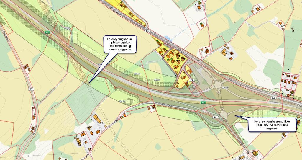 5 BERGSHØGDA 5.1 Eksisterende plan Dagens plan, E6 Arnkvern Tjernli, viser ikke nødvendig areal innenfor annen veggrunn for fordrøyningsmagasin ved Bergshøgda og nord for skjæring på Bergshøgda.