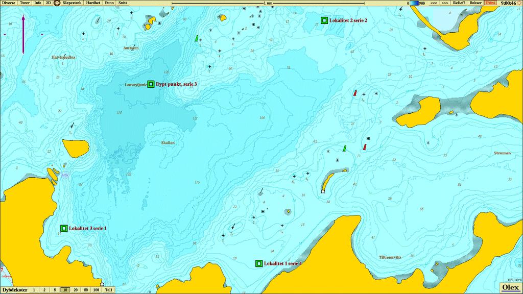 De hydrografiske målingene ble foretatt 19.07.2016 og rådata finnes oppbevart hos.