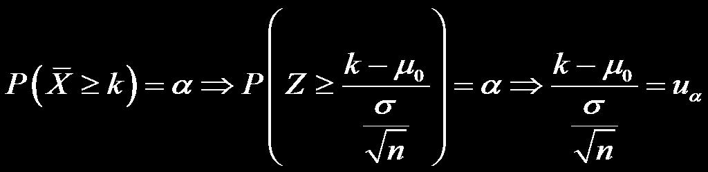 Prosedyre for å bestemme kritisk verdi Nullhypotesen er H 0 : µ = µ 0. k bestemmes ut i fra signifikansnivået: For å teste mot µ<µ 0 ("tilsier stikkprøven at µ er unormalt liten?