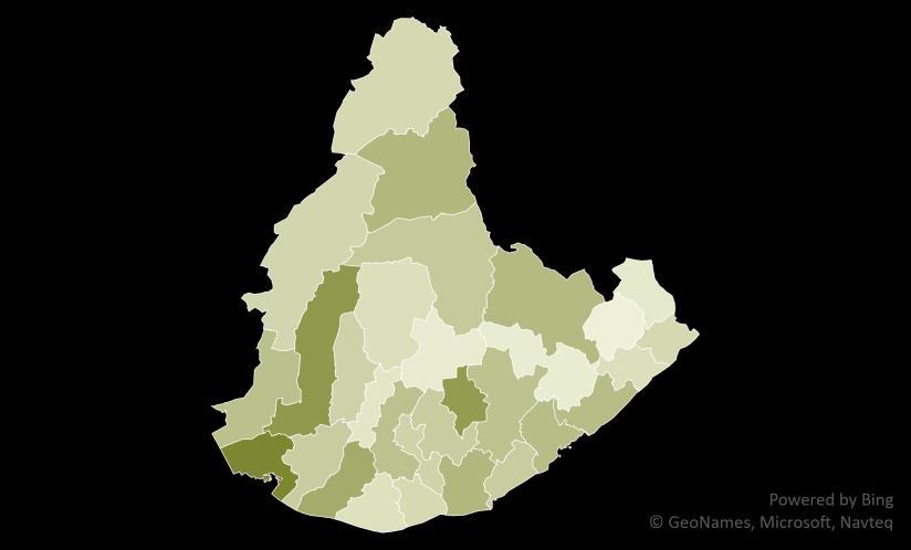 KOMMUNEFORDELT EKSPORT Figur 6: Total eksport i Agder i 217 fordelt på kommuner. Kilde: SSB og Menon Economics Figur 7: Eksport per sysselsatt i Agder i 217 fordelt på kommuner.