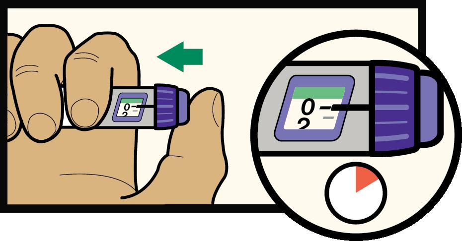 Trykk for å injisere Frigi dosen ved å trykke på injeksjonsknappen inntil du ser 0 og en grønn stripe vises i vinduet.