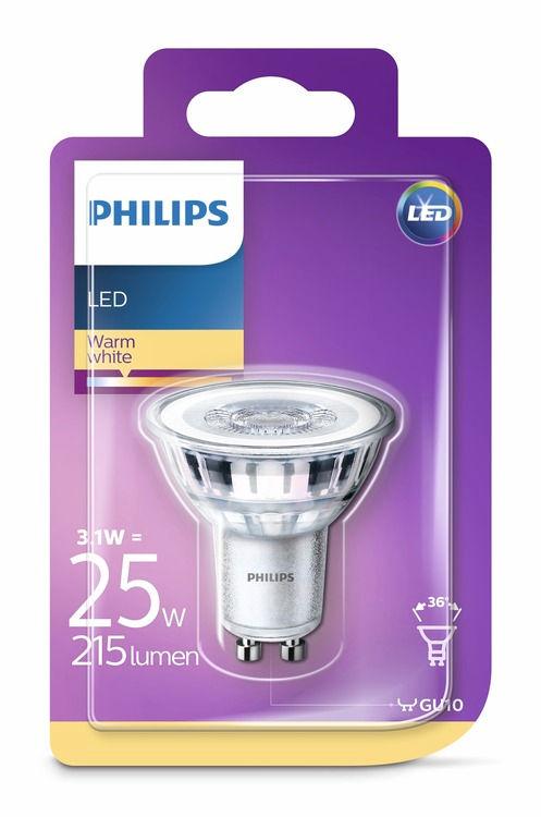 PHILIPS LED Spot 3,1 W (25 W) GU10 Varmhvit Kan ikke dimmes Lys som er behagelig for øynene Lys av dårlig kvalitet kan være belastende