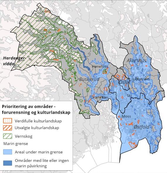 8 RMP Veileder 2019 Prioritering av områder for avrenningstiltak og kulturlandskapstiltak I RMP for Oslo og Viken er noen områder spesielt prioritert.