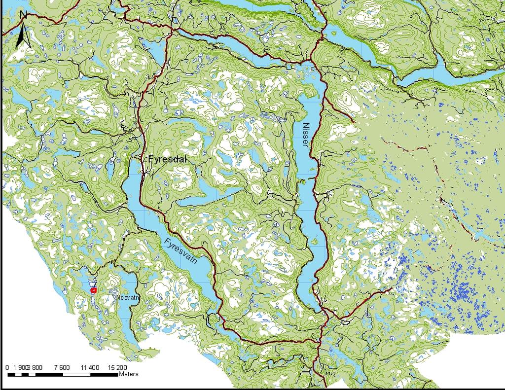 Området Planområdet ligger på østsiden av Birtevatn, ca 2 mil sørvest for Fyresdal sentrum. Planområdet avgrenses av vann i vest. Fra nord til sør går det en vei gjennom planområdet.