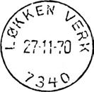 3 Type: HJ- Utsendt Stempel nr. 9 Type: I22N Fra gravør 27.11.1970 LØKKEN VERK Innsendt 06.06.1919 Stempel nr.