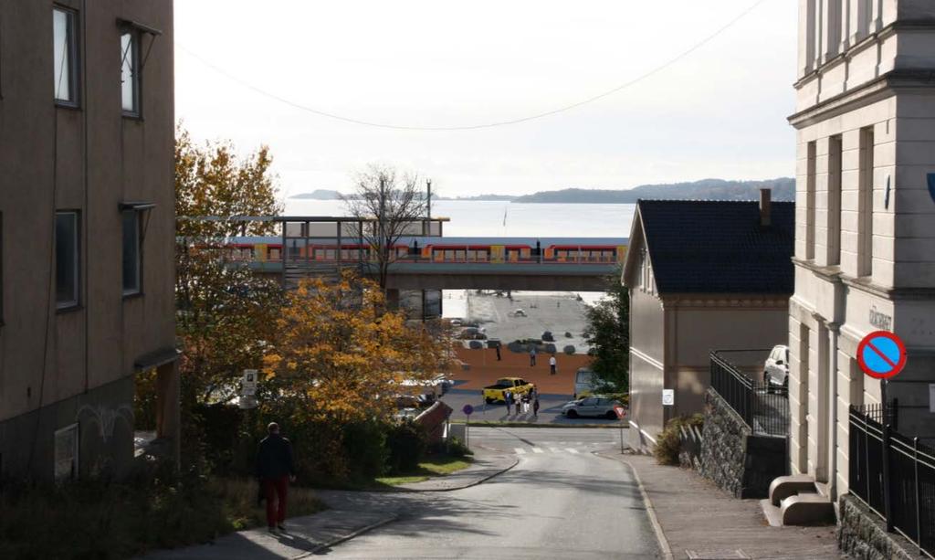 I Indre havn høy ligger stasjonen godt over terrenget slik at de nederste delene av delområdet byamfiet vil beholde utsikten til Larviksfjorden.