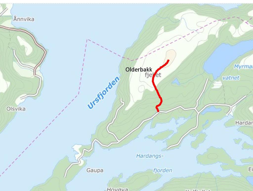 Olderbakkfjellet 533 moh 3,8 km For å gjennomføre denne turen er en avhengig av egen båt eller å benytte hurtigbåten Ørtind. Den kan ta opp til 7 personbiler. For rutetabell og priser se www.tts.