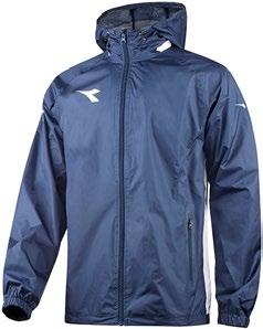 Technical rain jacket in a waterproof material. The jacket has zip-pockets in the sides and an attached hood in the collar.