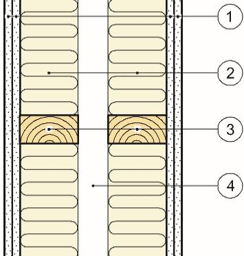 4 Prinsipiell oppbygning av etasjeskillere. Over fundament erstattes lekter og innvendig kledning med 12 mm asfaltimpregnerte trefiberplater Fig.