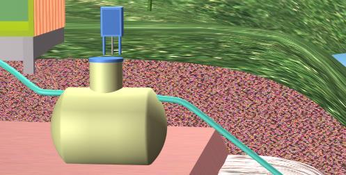 6. MINIRENSEANLEGG Figur 16. Prinsippskisse av minirenseanlegg. Vannet renner fra bolig til minirenseanlegget som i de fleste tilfeller består av en tank.