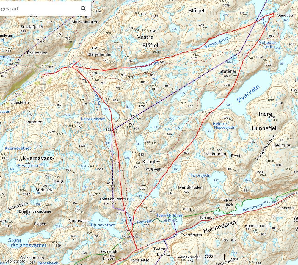 Kart over landingspunkt ved Blåfjellenden og Sandvatnet Formell bakgrunn for vurdering og vedtak Forskrift om vern av Frafjordheiane landskapsvernområde av 30.01.2004.