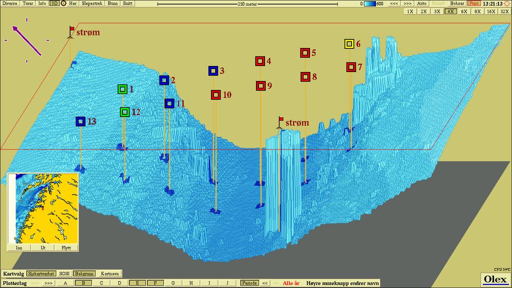Figur 3.2 3D-visning av anlegg og prøvestasjoner med nordvestlig orientering.  Intern dok. Id. B.5.4.9/6.