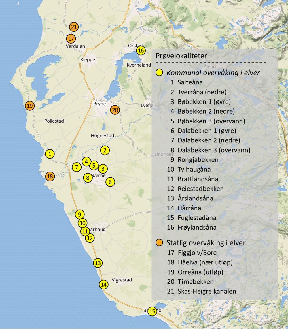 Elver 2018 kommunal og statlig overvåking 16 målestasjoner i Hå og Time 5 målestasjoner i statlige program Prøvetaking for