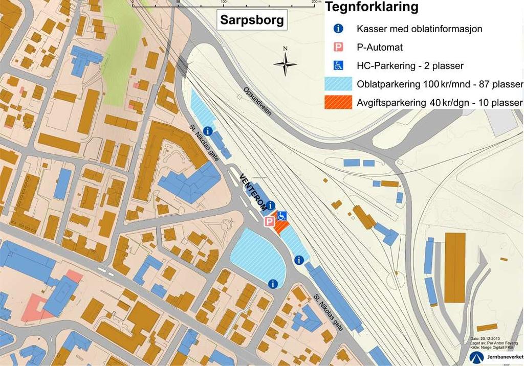 14 av 59 3.4 Dagens situasjon for parkering ved Sarpsborg stasjon 3.4.1 Dagens situasjon for bilparkering ved Sarpsborg stasjon I dagens situasjon er det 99 parkeringsplasser ved Sarpsborg stasjon.