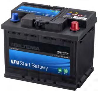 BATTERIER Vedlikeholdsfritt batteri EFB-batteri For biler med start-stopp-system Vedlikeholdsfritt! Med lang levetid. Integrert flammebeskyttelse. Hus av forsterket polypropylen. Tåler helling (maks.