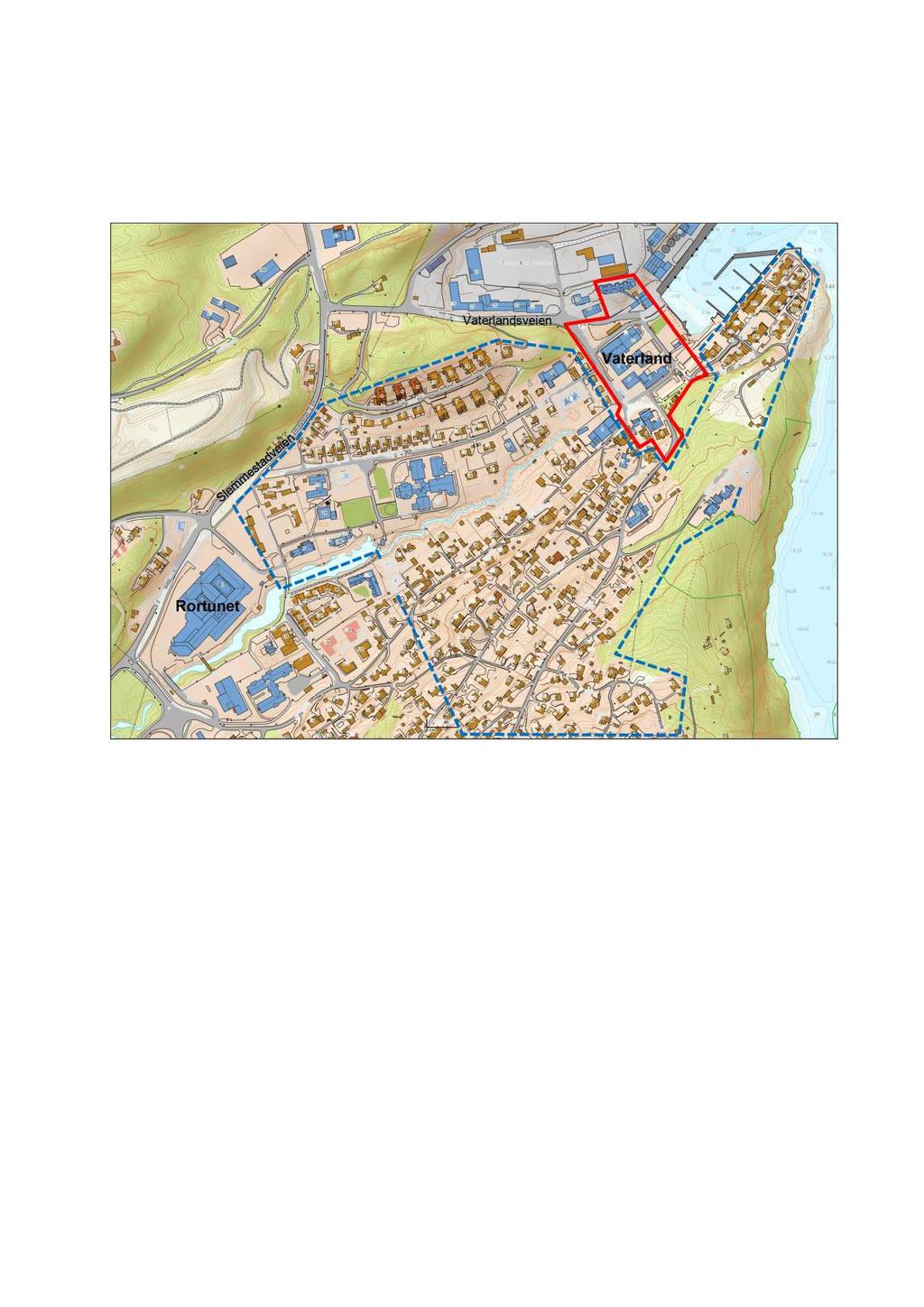 1 DAGEN S SI TU ASJON 1.1 Planområde for trafikkutredningen Vaterland p lanområde, som er beskrevet i trafikkutredningen, er vist innrammet med rød strek i figuren.