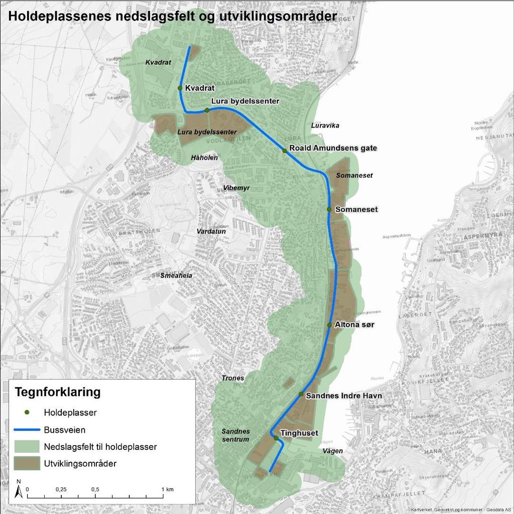 4 Løsninger for busstrafikken Holdeplassene er lokalisert med tanke på kundegrunnlag og viktige målpunkt.