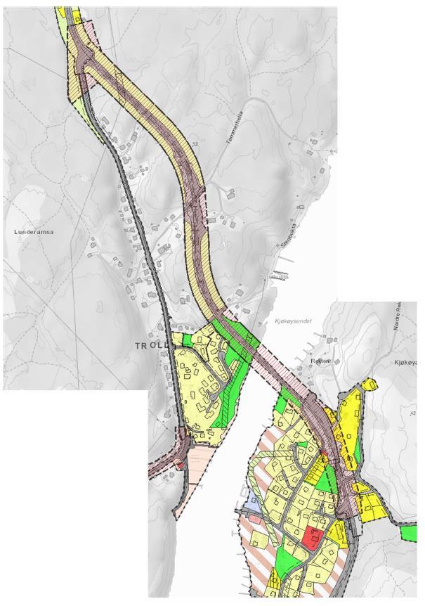 Figur 3 Dette er gjeldene planavgrensning på planarbeidet som ble startet opp i 2016 Figuren over viser dagens planavgrensning som er satt av til planarbeidet for en påhengt gang- og sykkelbru i 2016.