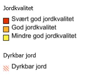 Mørk oransje farge viser jord med