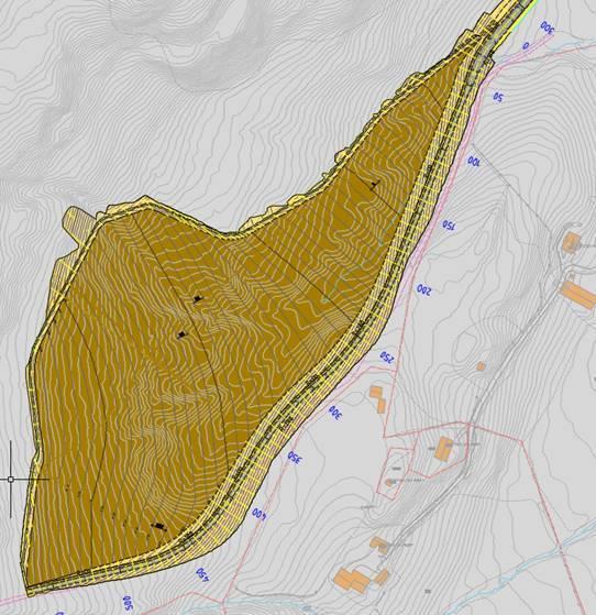 Side 7 av 12 Figur 7. Plantegning som viser forventet nydyrket areal (ca. 50 dekar). Etter endt hogst må eksisterende toppjord i skog fjernes og mellomlagres den tiden massedeponiet er i drift.