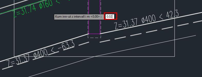 Splittet Trim-funksjoner i kum i separate valg 1) Flytt endepunkt på ledning til kumkant UTEN