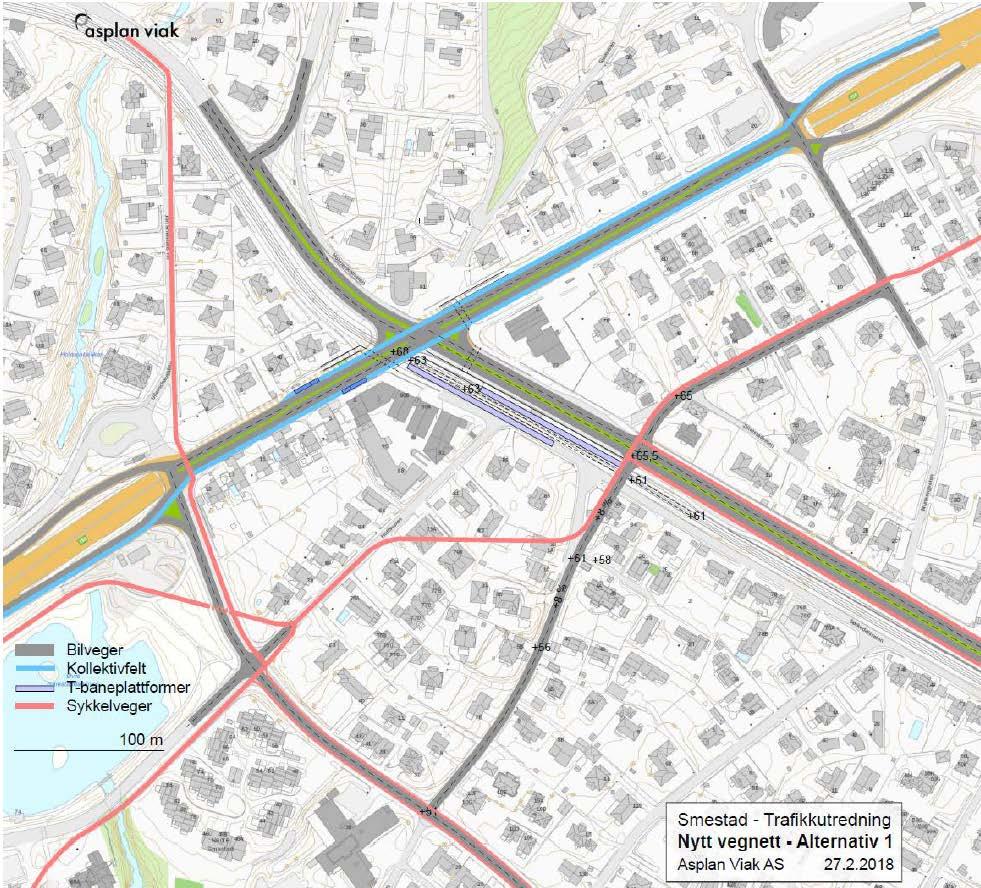 Side 6 av 7 1.3 PBEs alternativ 75% områdeutnyttelse Forslaget innebærer at Konventveien og Smestadveien knyttes direkte til Sørkedalsveien.