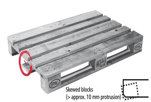 Ikke gdkjente paller: Hvis det er en eller flere defekter på pallen, sm vist nedenfr er ikke pallen gdkjent.